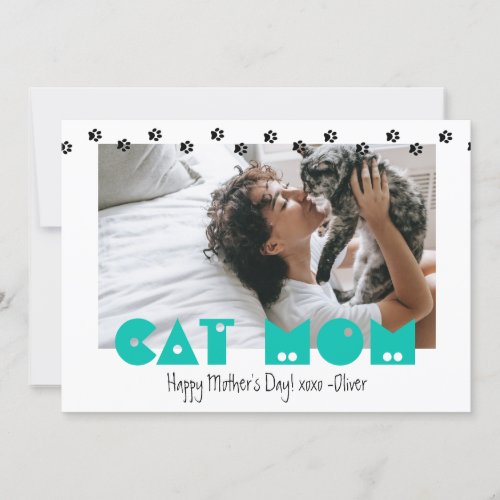 Cat Mom  Paw Prints  Custom Mothers Day  Holiday Card