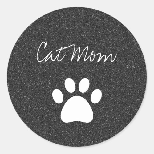Cat Mom Paw Prints Glitter Sparkles Classic Round Sticker