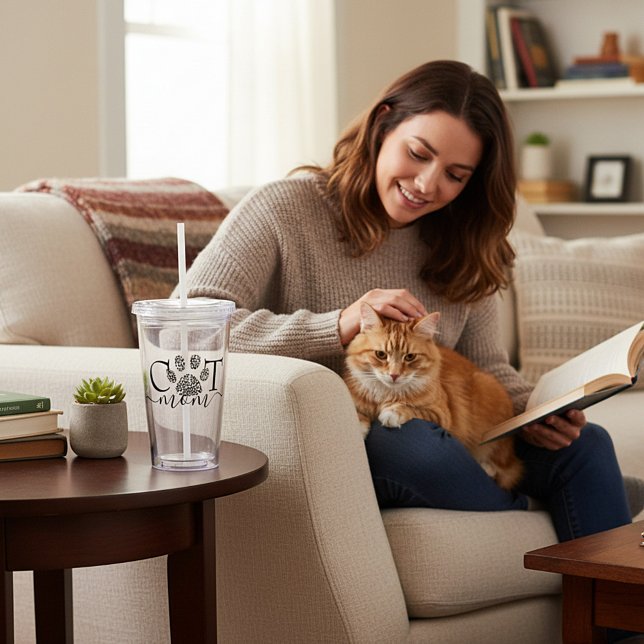 Cat Mom pawprint  Acrylic Tumbler (Creator Uploaded)