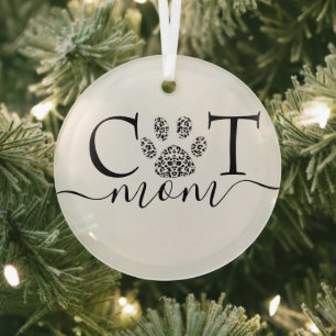 Cat Mom pawprint  Glass Ornament