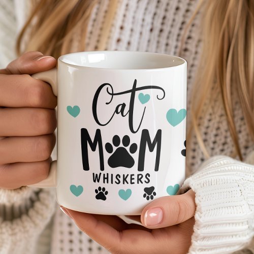 Cat Mom Pawprint Heart Personalized Name Photo Coffee Mug