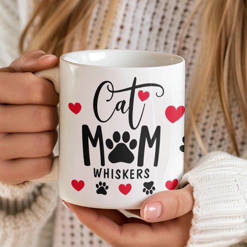 Cat Mom Pawprint Heart Personalized Name Photo Coffee Mug