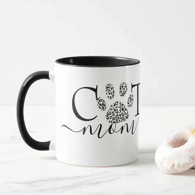 Cat Mom pawprint  Mug (With Donut)