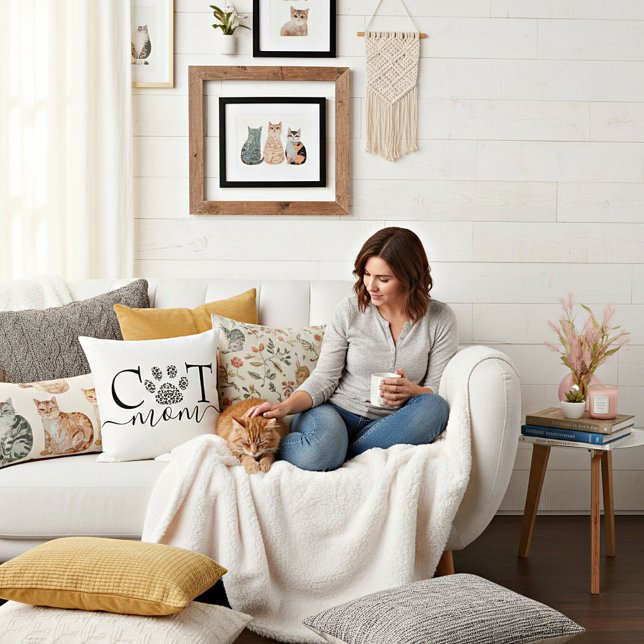 Cat Mom pawprint  Throw Pillow (Creator Uploaded)