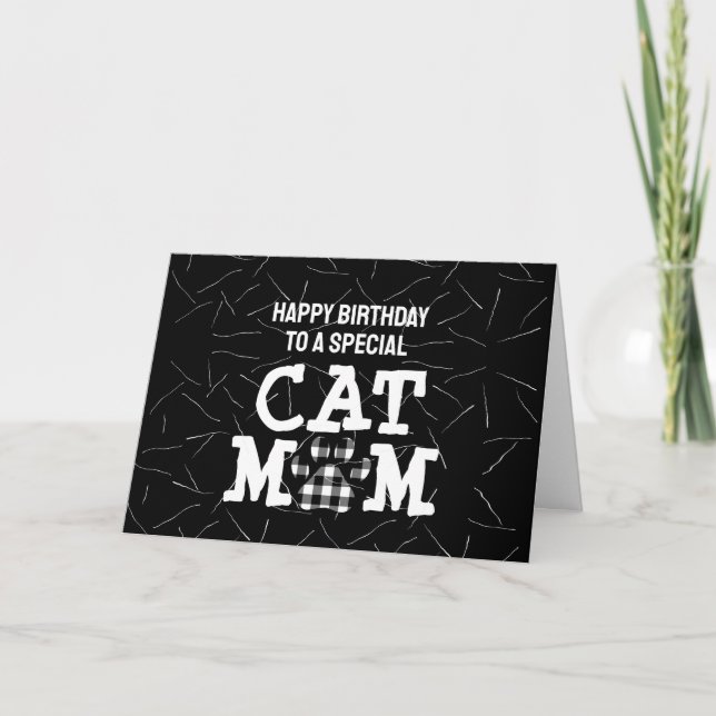 Cat Mom Pawprint with Cat Hair Birthday Card (Front)
