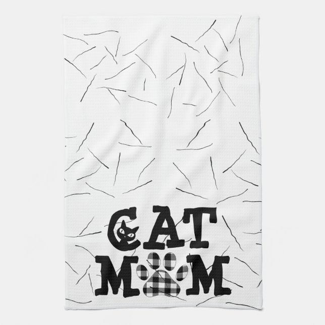 Cat Mom Pawprint with Cat Hairs Kitchen Towel (Vertical)