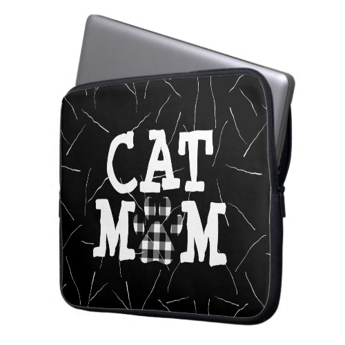 Cat Mom Pawprint with Cat Hairs  Laptop Sleeve