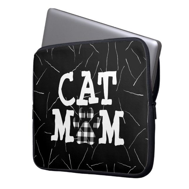 Cat Mom Pawprint with Cat Hairs  Laptop Sleeve (Front Left)