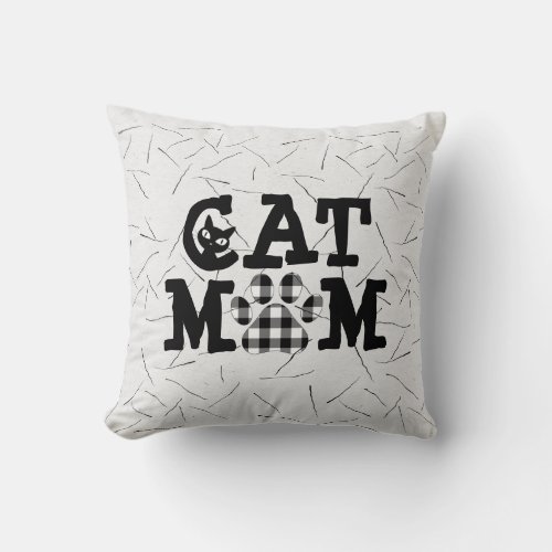 Cat Mom Pawprint with Cat Hairs  Throw Pillow