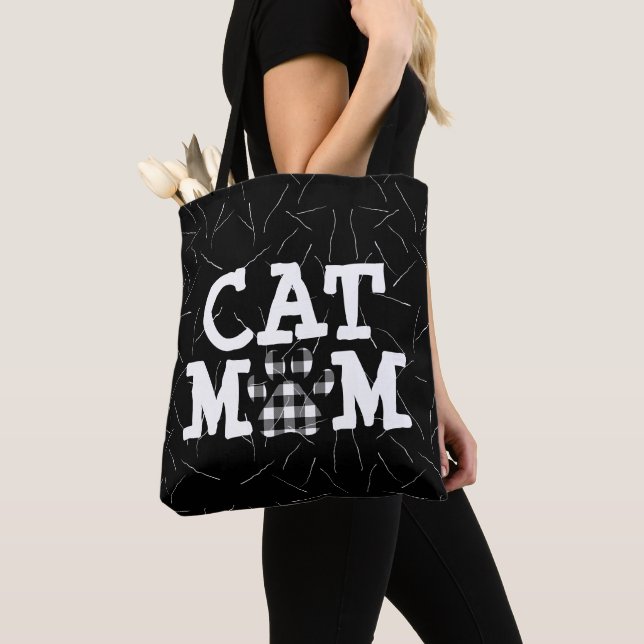 Cat Mom Pawprint with Cat Hairs  Tote Bag (Close Up)