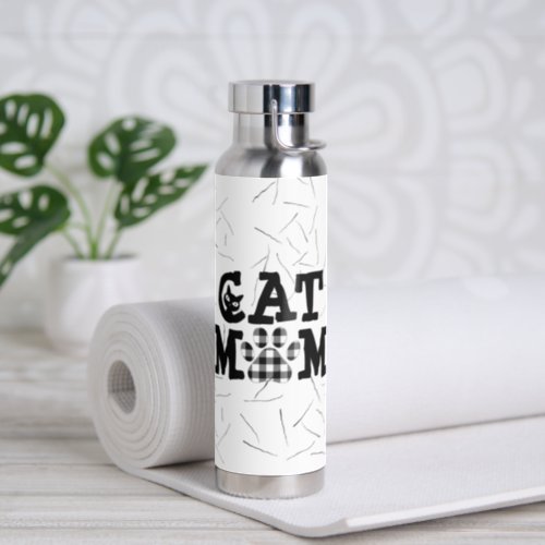 Cat Mom Pawprint with Cat Hairs  Water Bottle
