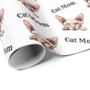 Cat Mom Peeking Bambino Watercolor Pattern Wrapping Paper