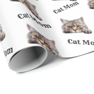 Cat Mom Peeking British Longhair Watercolor Wrapping Paper