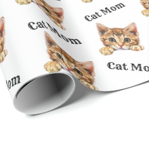 Cat Mom Peeking Cheetoh Repeating Pattern Wrapping Paper