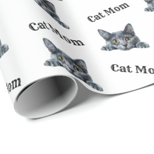 Cat Mom Peeking Korat Watercolor Pattern Wrapping Paper