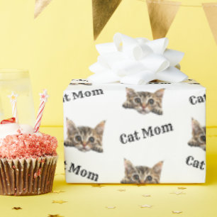 Cat Mom Peeking Lambkin Repeating Pattern Wrapping Paper