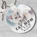 Cat Mom Personalized Pet Photo Keychain<br><div class="desc">Best Cat Mom Ever Personalized Photo Keychain. This custom "Best Cat Mom Ever" keychain is a heartfelt keepsake for any cat lover, designed to celebrate the unique bond between her and her furry friend. Featuring bold, modern typography on a soft white ombre background, the sleek gray text and heart accents...</div>