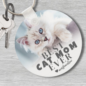 Cat Mom Personalized Pet Photo Keychain