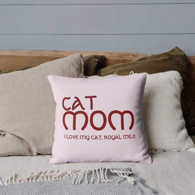 Cat Mom Pet Friends Besties Script Red Pink Custom Throw Pillow (Creator Uploaded)