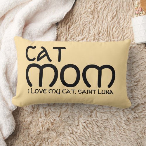 Cat Mom Pet Friends BFF Custom Black Script Beige Lumbar Pillow