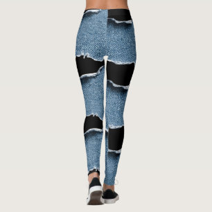 Cat Mom Pet Lover Crazy Jean Faux Black Blue Denim Leggings