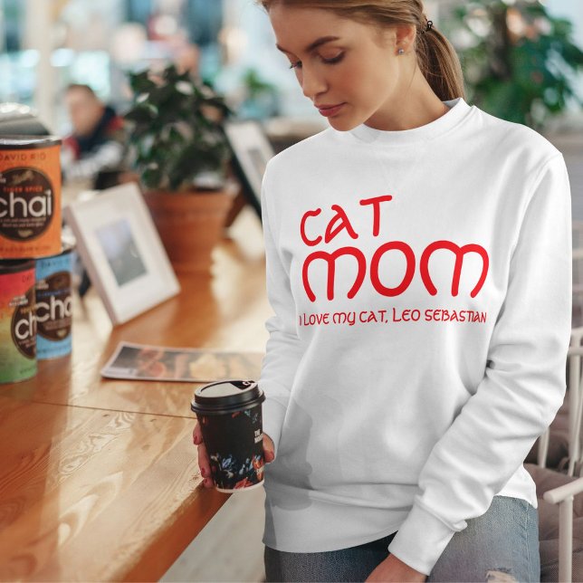 Cat Mom Pet Lover Funny Quote Cute Red And White Sweatshirt (Creator Uploaded)