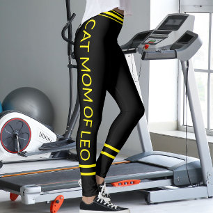 Cat Mom Pet Lover Name Black Yellow Stripes Custom Leggings
