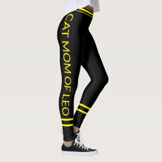 Cat Mom Pet Lover Name Black Yellow Stripes Custom Leggings