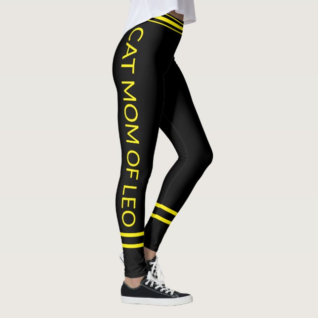 Cat Mom Pet Lover Name Black Yellow Stripes Custom Leggings (Right)