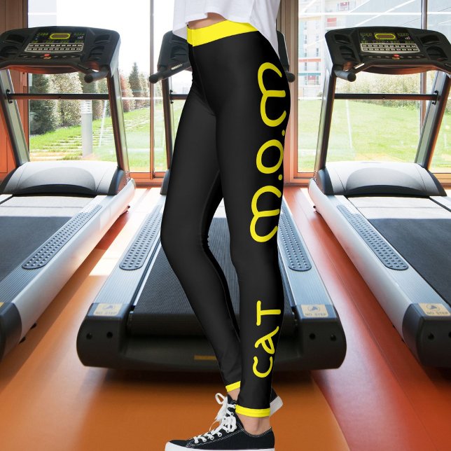 Cat Mom Pet Lover Script Quote Yellow Black Custom Leggings (Creator Uploaded)