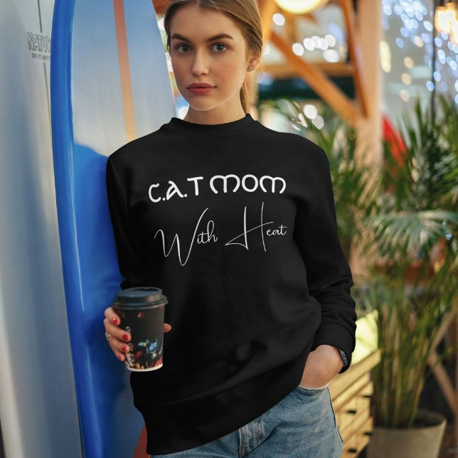 Cat Mom Pet Lover White Script Black Personalized Sweatshirt (Creator Uploaded)