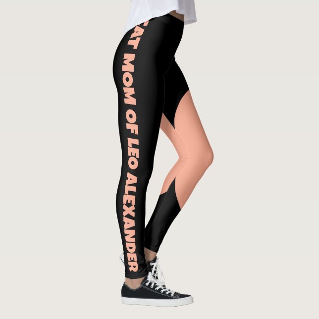 Cat Mom Pet Name Black Peach Fun Customized Text Leggings (Right)