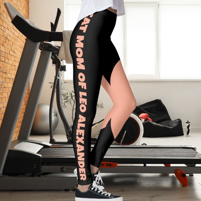 Cat Mom Pet Name Black Peach Fun Customized Text Leggings (Creator Uploaded)