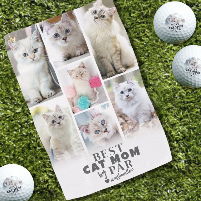 Cat Mom Photo Collage Golf Towel (Best Cat Mom By Par Photo Collage Golf Towel)
