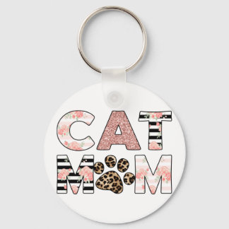 Cat Mom Pink Floral & Leopard Paw Keychain