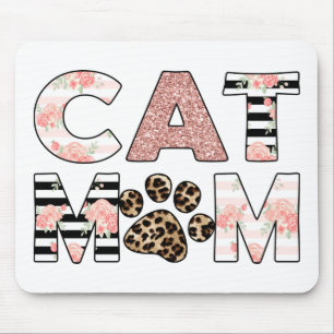 Cat Mom Pink Floral & Leopard Paw Mouse Pad