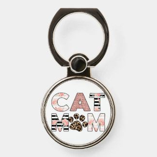 Cat Mom Pink Floral & Leopard Paw Phone Ring Stand