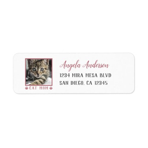 Cat Mom Pink Paw Prints Pet Photo Return Address Label
