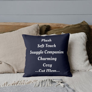 Cat Mom Plush Soft Charming Cozy Cute Funny Blue Throw Pillow