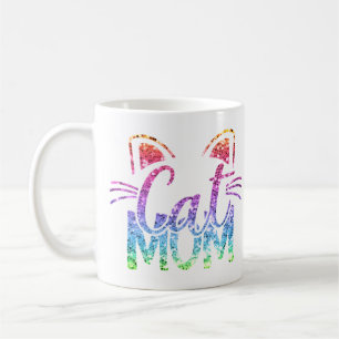 Cat Mom Rainbow Glitter Coffee Mug