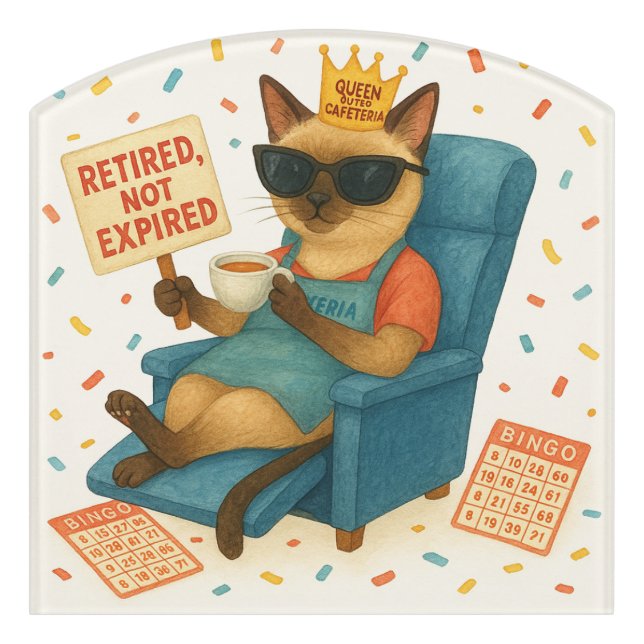 Cat Mom Retirement is drinking coffee  Door Sign (Contour Front)