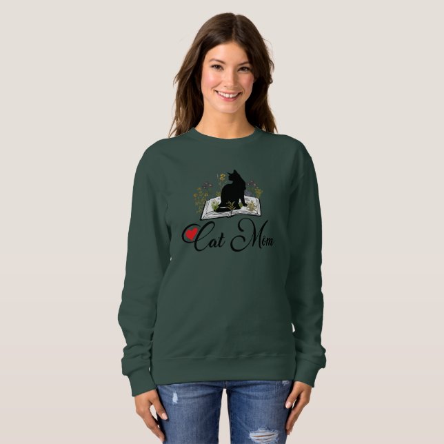 Cat Mom Shirt, Cat Lover, Cute Book Cat Shirt, Sweatshirt (Front Full)