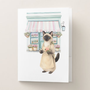 Cat mom Siamese cat lovers at Florist shop Pocket Folder