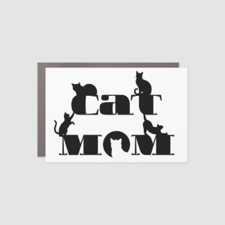 Cat Mom Silhouette Typography Car Magnet