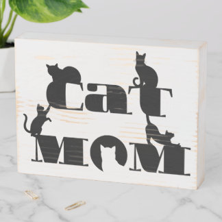 Cat Mom Silhouette Typography Wooden Box Sign