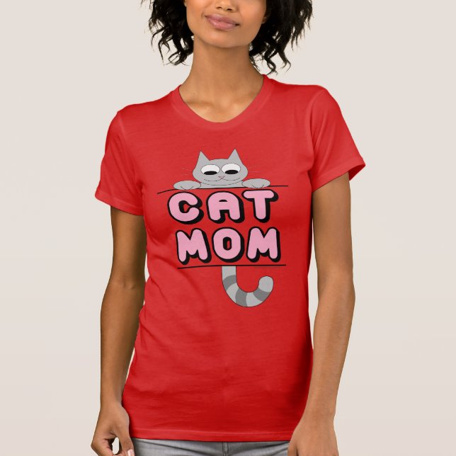 "CAT MOM" Smiling Cartoon Cat T shirt (Front)