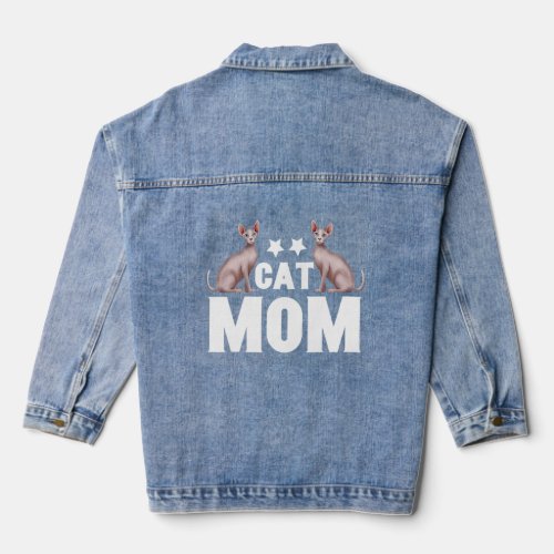 Cat Mom Sphynx I Love My Hairless Cats Family Matc Denim Jacket