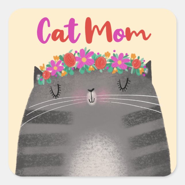 Cat Mom Square Sticker (Front)
