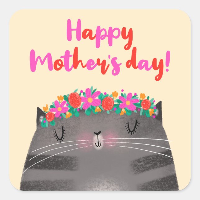 Cat Mom Square Sticker (Front)