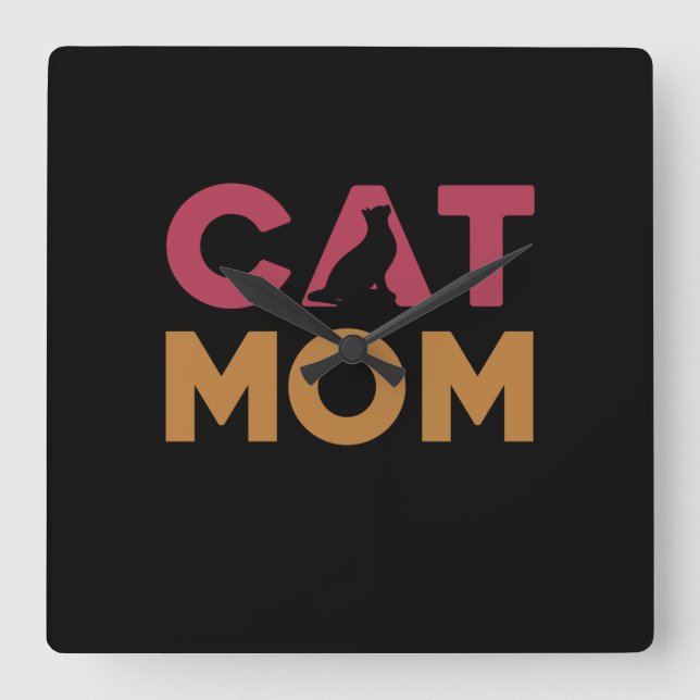 Cat Mom Square Wall Clock (Front)